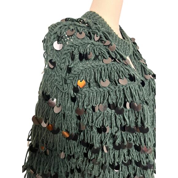 Forever 21 Cardigan Sweater Womens Small Hunter Green Sequin Chunky Knit Open - Picture 6 of 12